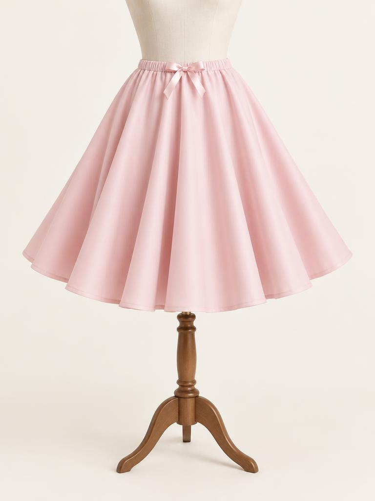 A sweeping circle skirt with a soft elastic waist.