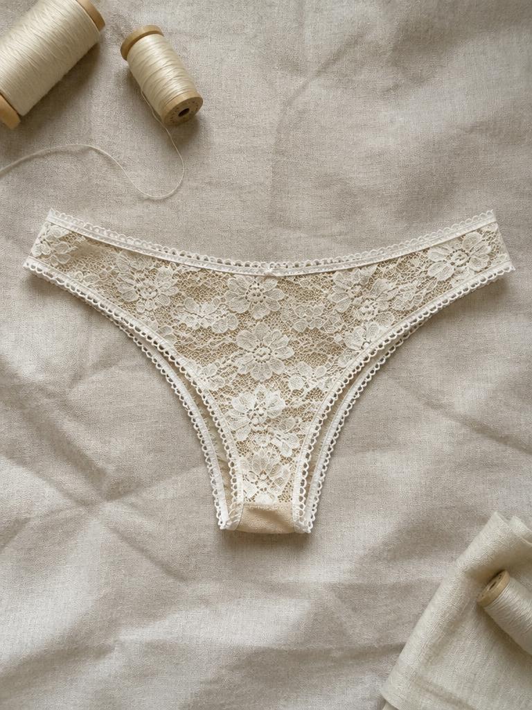 A low-rise brief with a lined gusset and picot elastic edges.