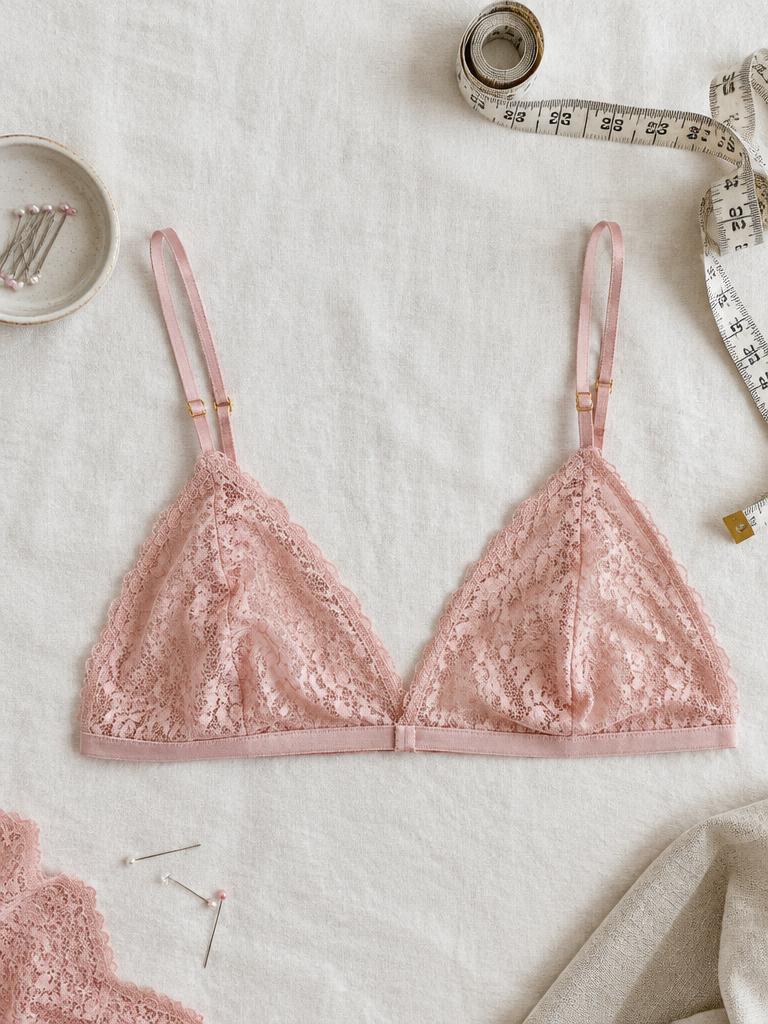 Soft lined triangle cups, an elastic underband and adjustable straps.